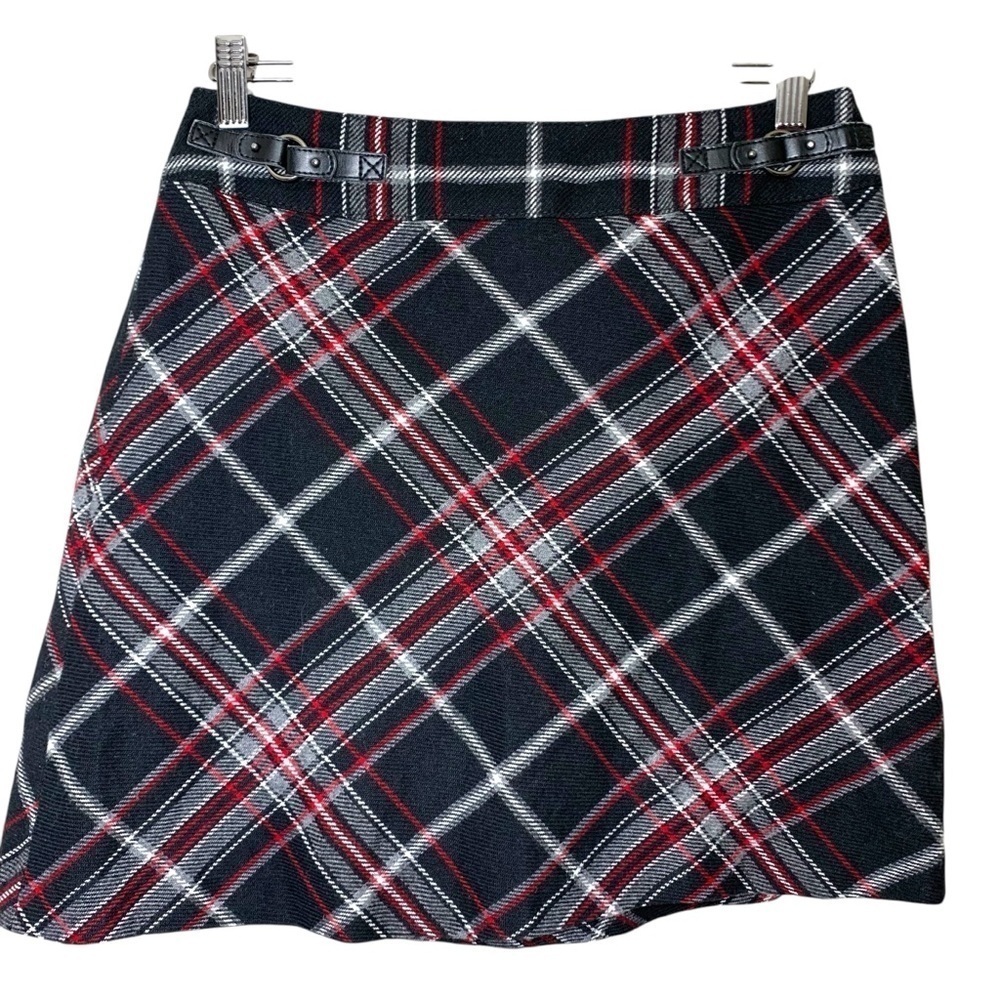 Taifun Plaid Mini Skirt Sz 38 Black Red Gray Scottish Retro Grunge Y2K